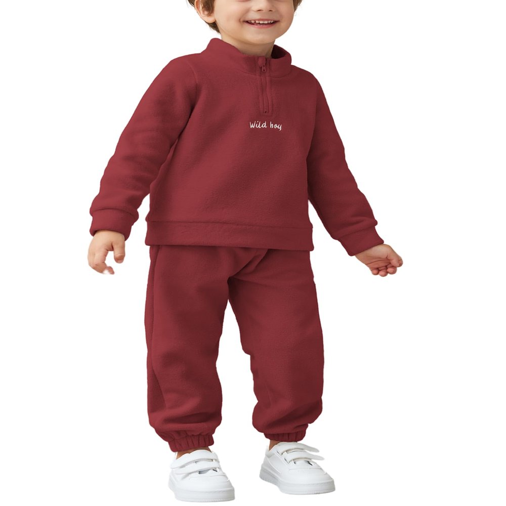 Arshiner Toddler Boy Letter Embroidery Half Zip Sweatshirt & Pants Set Fleece Winter Outfits 2-3T Burgundy