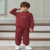 Arshiner Toddler Boy Letter Embroidery Half Zip Sweatshirt & Pants Set Fleece Winter Outfits 2-3T Burgundy view 2