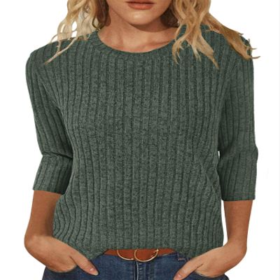 Fall Outfits for Women 2024 Round Sleeve Tops Solid Oversized Sweaters for Women Green