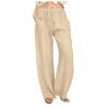Xiaojmake Women's Summer Cotton Linen Pants Wide Leg Casual Drawstring High Waist Palazzo Pants Loose Trouser with Pockets Khaki view 1