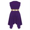 Sinleey Women Color Block Praise Dance Dresses V Neck Irregular Worship Dance Tunic Overlay Lyrical Dresses Purple Medium view 2
