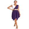 Sinleey Women Color Block Praise Dance Dresses V Neck Irregular Worship Dance Tunic Overlay Lyrical Dresses Purple Medium view 3
