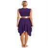 Sinleey Women Color Block Praise Dance Dresses V Neck Irregular Worship Dance Tunic Overlay Lyrical Dresses Purple Medium view 4