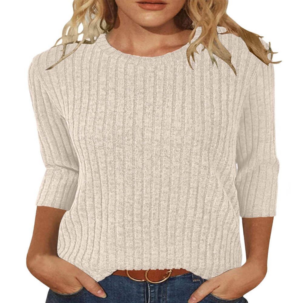JomeDesign Womens Sweaters Dressy Casual 3/4 Sleeve Fall Fashion 2024 Casual Tunic Tops Apricot