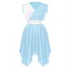 Sinleey Women Color Block Praise Dance Dresses V Neck Irregular Worship Dance Tunic Overlay Lyrical Dresses LightBlue X-Large view 1
