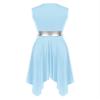 Sinleey Women Color Block Praise Dance Dresses V Neck Irregular Worship Dance Tunic Overlay Lyrical Dresses LightBlue X-Large view 2