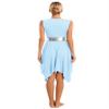 Sinleey Women Color Block Praise Dance Dresses V Neck Irregular Worship Dance Tunic Overlay Lyrical Dresses LightBlue X-Large view 4