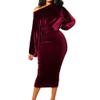 Women's One Shoulder Long Sleeve Party Dresses Ruched Wrap Bodycon Midi Velvet Dress Sexy Elegant Wedding Guest Dress (Medium,Red) view 1