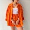 Women 2 Piece Outfits Sets Summer Fashion Long Sleeve Suit Tops Elastic High Waisted Short Sets with Pockets Trendy (Orange,XXL) view 2