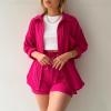 Women 2 Piece Outfits Sets Summer Fashion Long Sleeve Suit Tops Elastic High Waisted Short Sets with Pockets Trendy (Orange,XXL) view 3