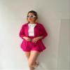 Women 2 Piece Outfits Sets Summer Fashion Long Sleeve Suit Tops Elastic High Waisted Short Sets with Pockets Trendy (Orange,XXL) view 4