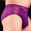 JEsilunmaMY Men's Floral Lace Sissy Panties Mid Waist Bulge Pouch Cotton Underwear See Through Breathable Bikini Briefs (Purple-1PC,XX-Large) view 2