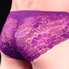 JEsilunmaMY Men's Floral Lace Sissy Panties Mid Waist Bulge Pouch Cotton Underwear See Through Breathable Bikini Briefs (Purple-1PC,XX-Large) view 3