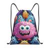 BTCOWZRV Drawstring Backpack Cartoon Colorful Monster Drawstring Bags Gym Bags for Men Women Draw String Bags Yoga Cinch Bag, Medium, Black view 1