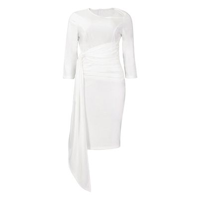 Womens Casual Dress 2024 Long Sleeve A Line Pleated Dress Tie Waist Solid Flowy Cocktail Dress for Party Wedding Guest (3X-Large,White)