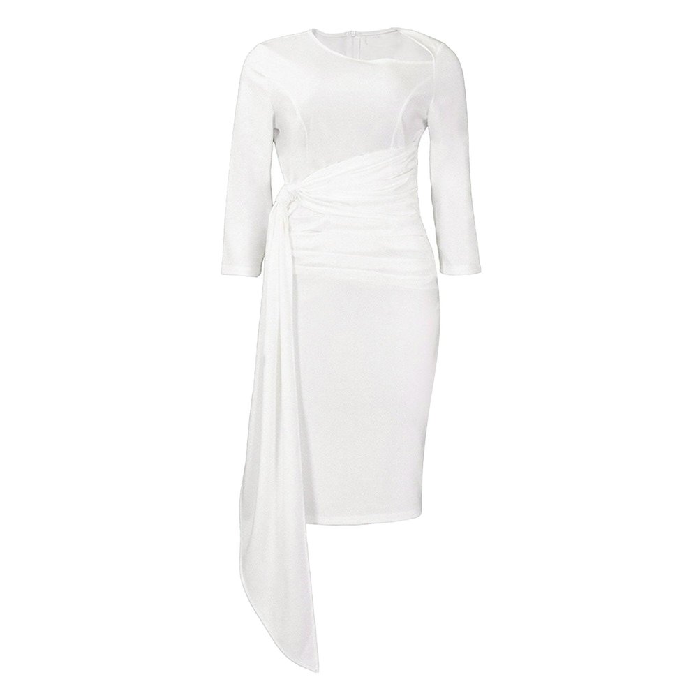 Womens Casual Dress 2024 Long Sleeve A Line Pleated Dress Tie Waist Solid Flowy Cocktail Dress for Party Wedding Guest (3X-Large,White)