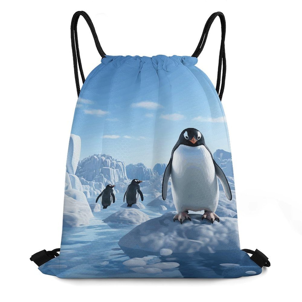 GHZWACKJ Drawstring Backpack Waterproof Gym Bag for Men Women Cinch Bag Penguin Antarctica Ice Drawstring Bags Sports Draw String Bags