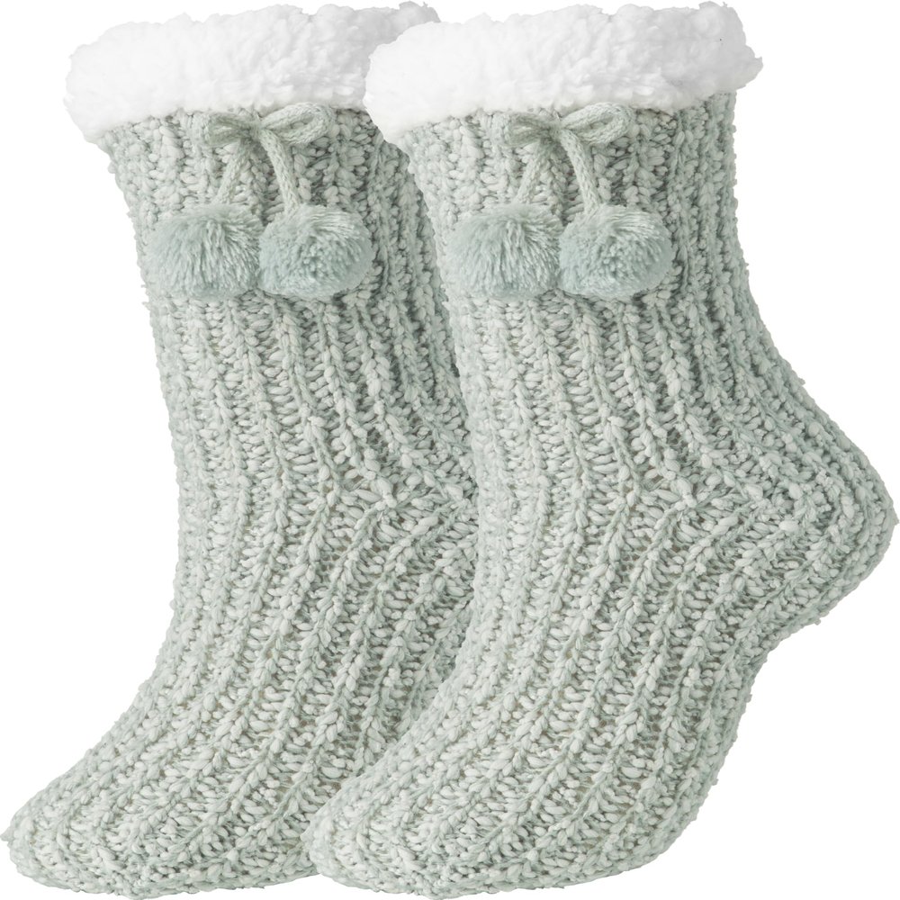 BenSorts Winter Fleece Slipper Socks Gift Grippers Women Green Size 6-10