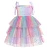 IBTOM CASTLE First Birthday Outfit Girl Baby: Toddler Girl Tutu Dress Summer Sequin Smocked Sleeveless Spaghetti Straps Backless Princess Tulle Dress Pageant Wedding Sundress Rainbow 12-18 Months view 1