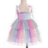 IBTOM CASTLE First Birthday Outfit Girl Baby: Toddler Girl Tutu Dress Summer Sequin Smocked Sleeveless Spaghetti Straps Backless Princess Tulle Dress Pageant Wedding Sundress Rainbow 12-18 Months view 3