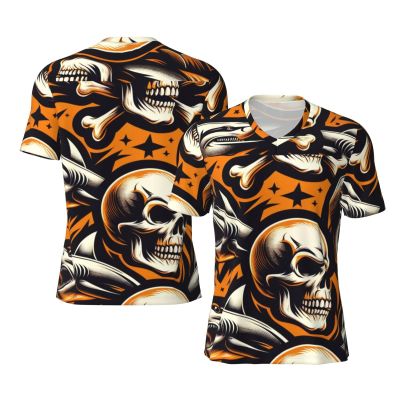 Stylish Athletic Sports Jersey Hipster-Shark-Skull-Orange Men's Rugby Jersey Xx-Large
