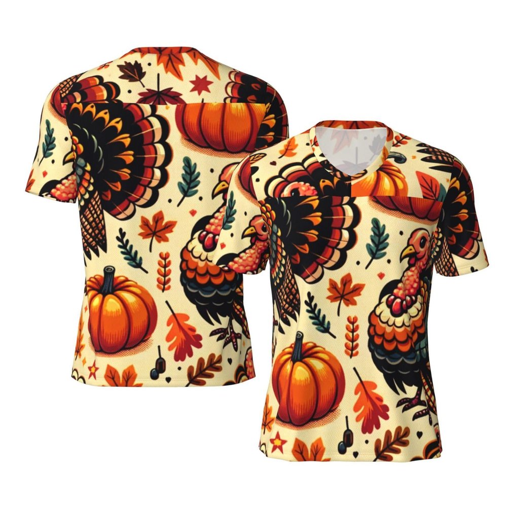 Stylish Athletic Sports Jersey Thanksgiving-Turkey-and-Pumpkin Men's Rugby Jersey X-Large