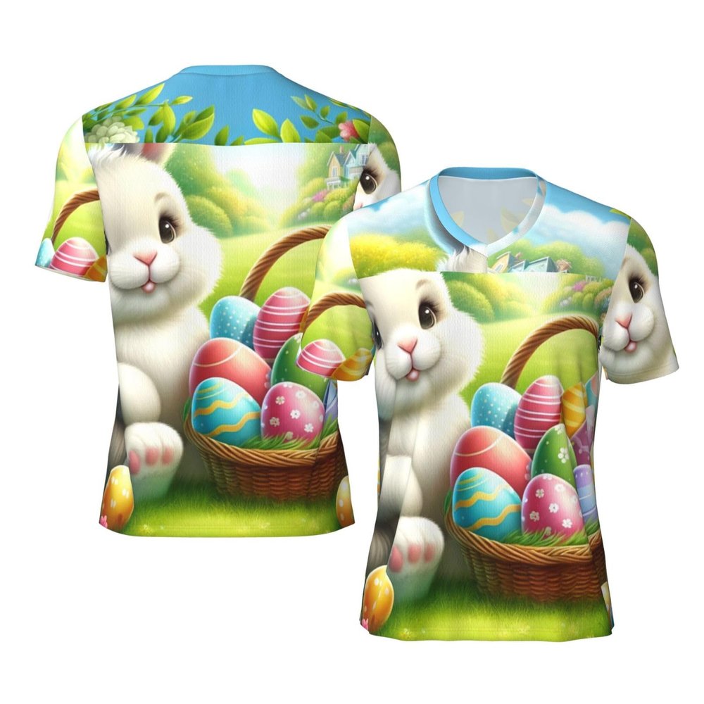 Stylish Athletic Sports Jersey Cute-Easter-Rabbit-Eggs Men's Rugby Jersey 3X-Large Black
