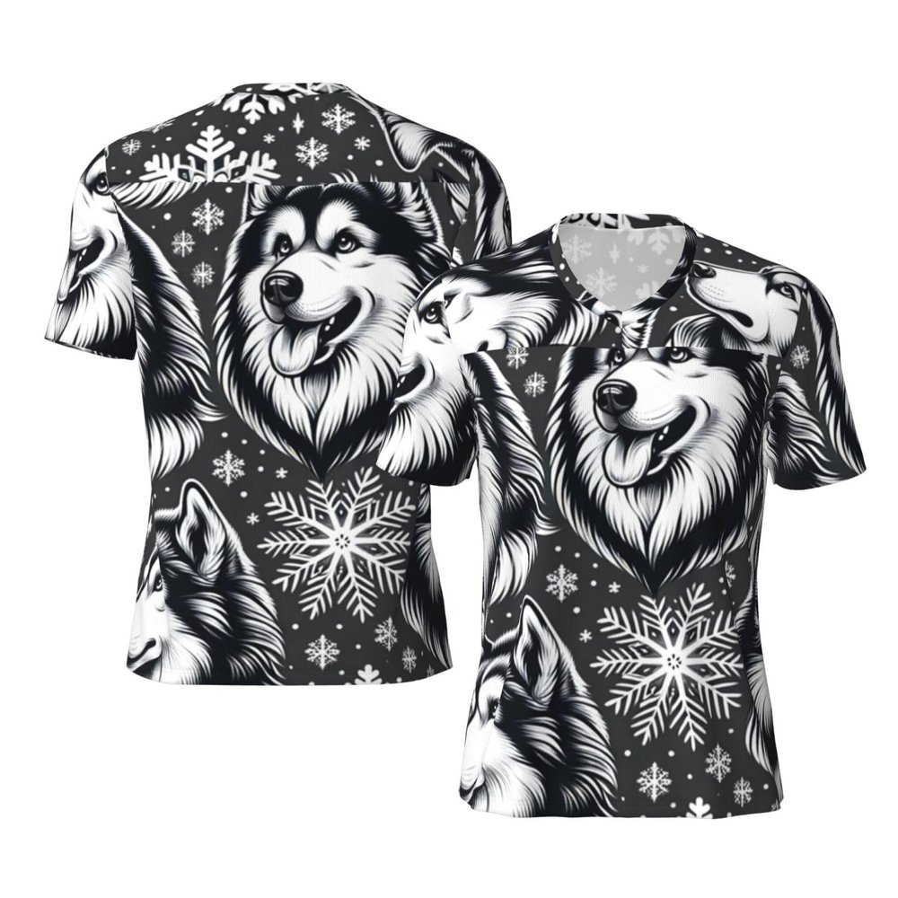 Stylish Athletic Sports Jersey Snowflakes-Siberian-Husky Men's Rugby Jersey Small Black