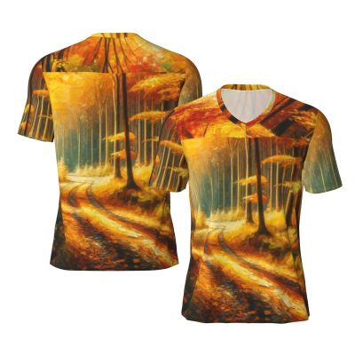Stylish Athletic Sports Jersey Oil-Painting-Forest-Autumn Men's Rugby Jersey Medium