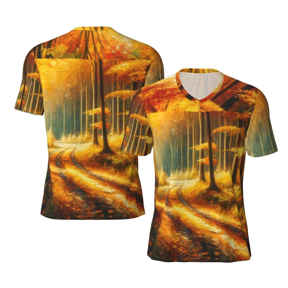 Stylish Athletic Sports Jersey Oil-Painting-Forest-Autumn Men's Rugby Jersey Medium