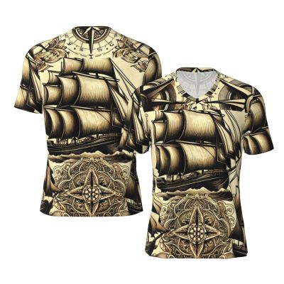 Stylish Athletic Sports Jersey Sailboats-Ship-Wheels Men's Rugby Jersey Medium Black