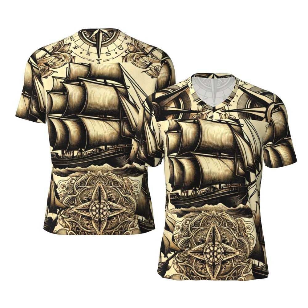 Stylish Athletic Sports Jersey Sailboats-Ship-Wheels Men's Rugby Jersey Medium Black
