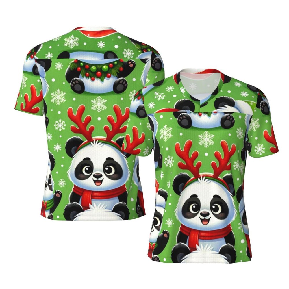 Stylish Athletic Sports Jersey Pandas-Christmas-Santa-Hats Men's Rugby Jersey Large Black