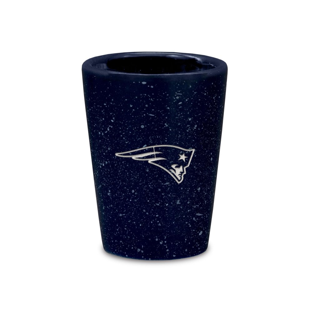 Rico Industries NFL Football New England Patriots 2oz Ceramic Shot Glass for Fans, Laser Engraved In Team Color Single Shot Glass