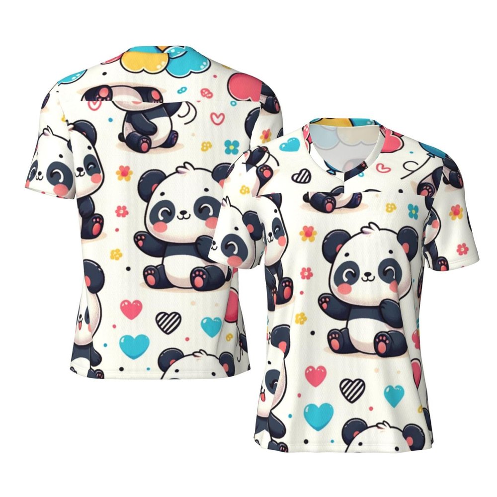 Stylish Athletic Sports Jersey Love-Heart-Panda-Balloons Men's Rugby Jersey Medium Black