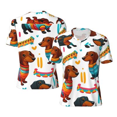 Stylish Athletic Sports Jersey Dachshund-in-Colorful-Sweaters Men's Rugby Jersey X-Large