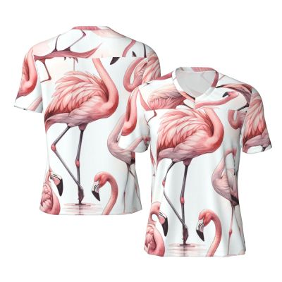 Stylish Athletic Sports Jersey Watercolor-Cute-Flamingos Men's Rugby Jersey Xx-Large