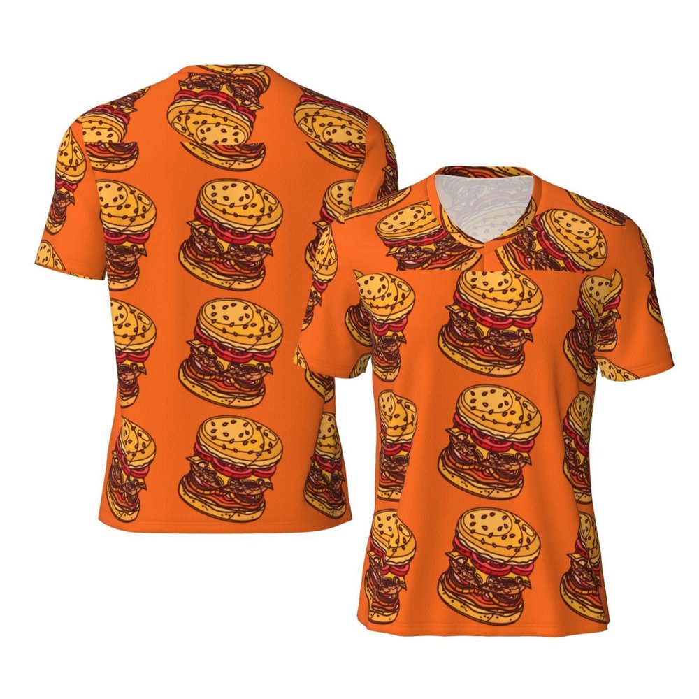 Stylish Athletic Sports Jersey Fast-Food-Hamburger Men's Rugby Jersey Large Black