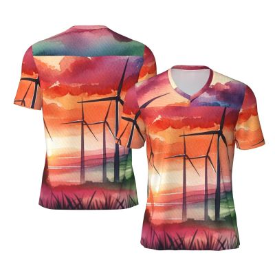 Stylish Athletic Sports Jersey Watercolor-Wind-Turbines-Vintage Men's Rugby Jersey Xx-Large Black