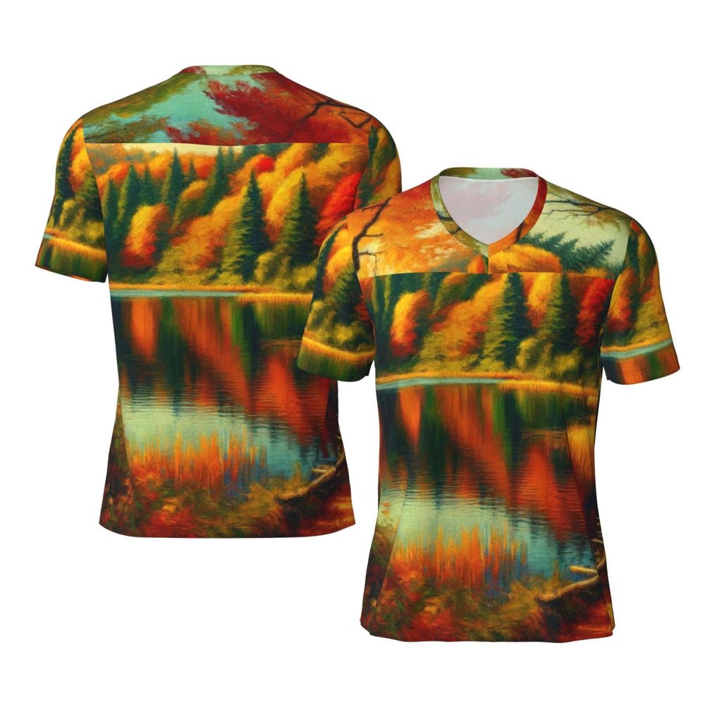Stylish Athletic Sports Jersey Forest-Lake-in-Autumn Men's Rugby Jersey X-Large