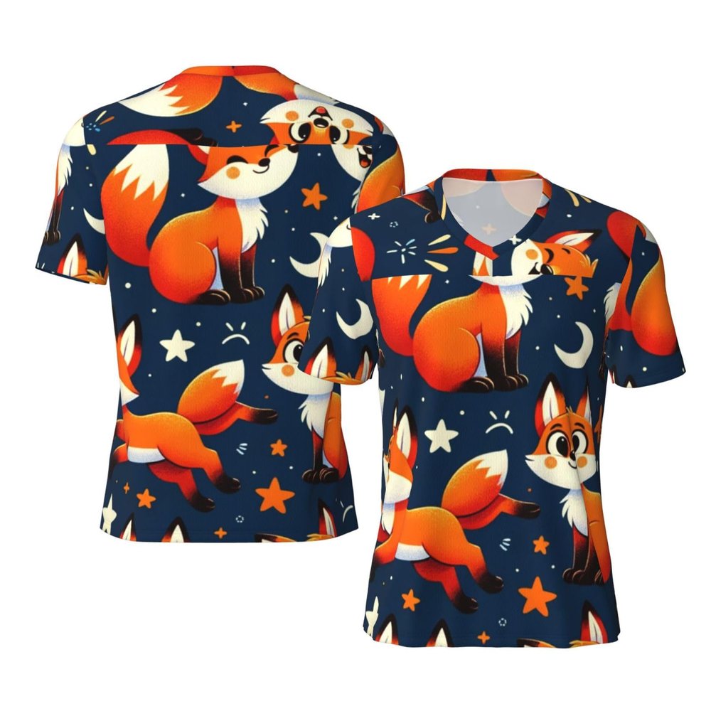 Stylish Athletic Sports Jersey Kawaii-Cute-Fox-Funny Men's Rugby Jersey Large Black