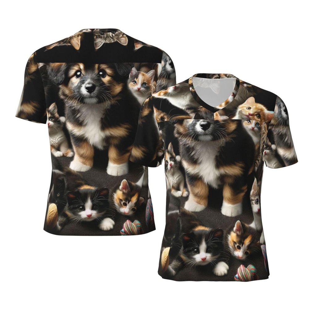 Stylish Athletic Sports Jersey Small-Cat-Dog-Knitting-Ball Men's Rugby Jersey Small Black