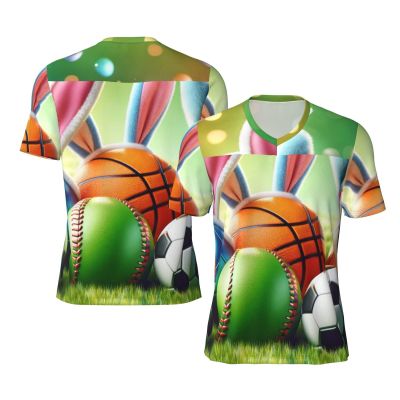 Stylish Athletic Sports Jersey Easter-Rabbit-Ears-Balls Men's Rugby Jersey X-Large Black