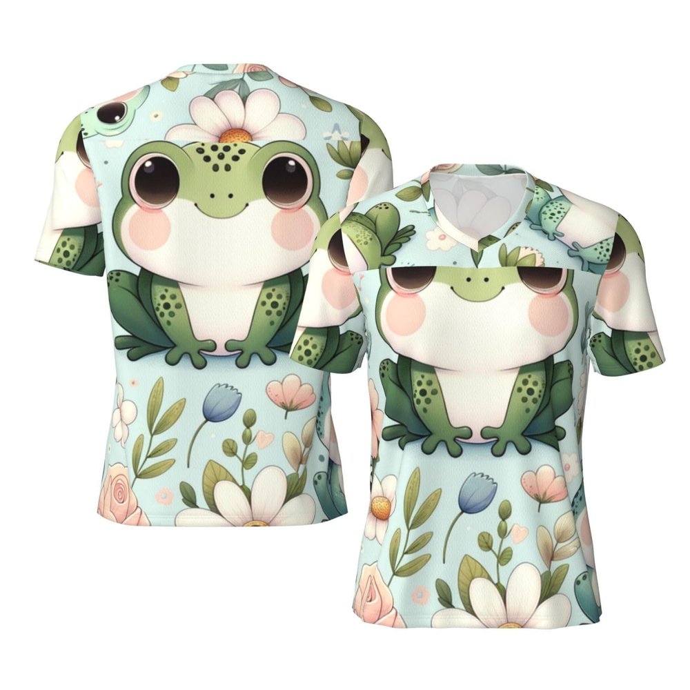 Stylish Athletic Sports Jersey Playful-Frogs-Flowers Men's Rugby Jersey 4X-Large