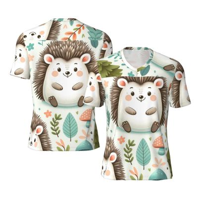 Stylish Athletic Sports Jersey Cute-Cartoon-Hedgehogs Men's Rugby Jersey 4X-Large Black