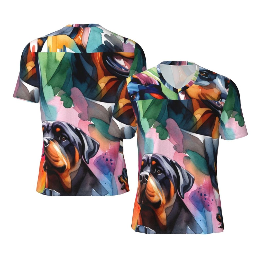 Stylish Athletic Sports Jersey Watercolor-Doberman-Rottweiler Men's Rugby Jersey X-Large Black