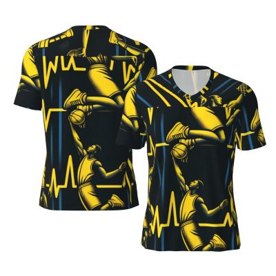 Stylish Athletic Sports Jersey Yellow-Basketball-Dunk-Heartbeat Men's Rugby Jersey X-Large