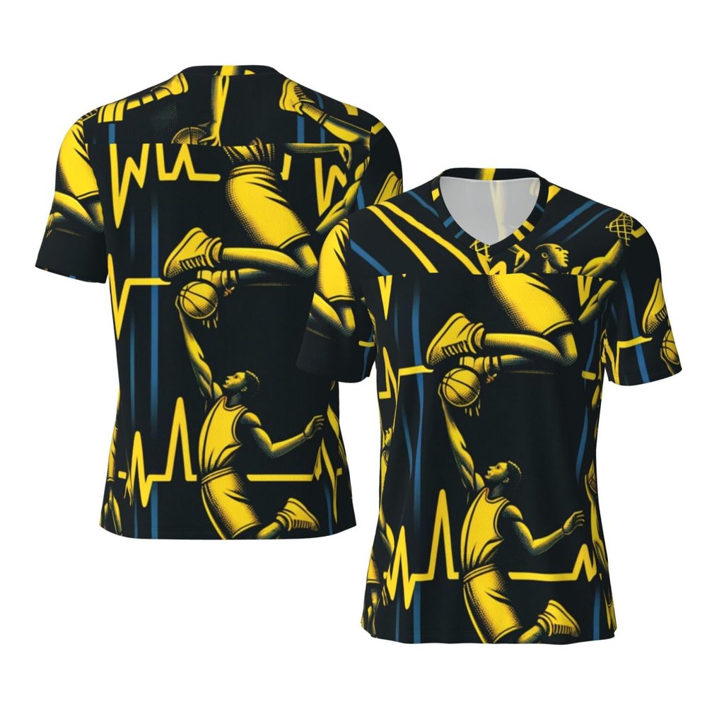 Stylish Athletic Sports Jersey Yellow-Basketball-Dunk-Heartbeat Men's Rugby Jersey X-Large