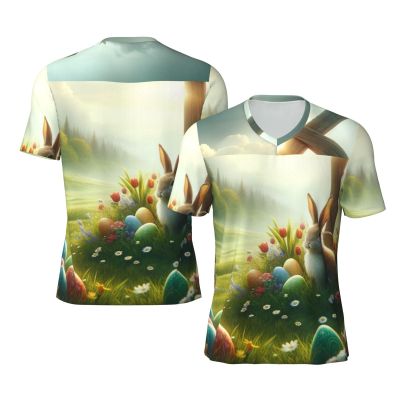 Stylish Athletic Sports Jersey Easter-Eggs-Cross-Rabbit Men's Rugby Jersey Xx-Large Black