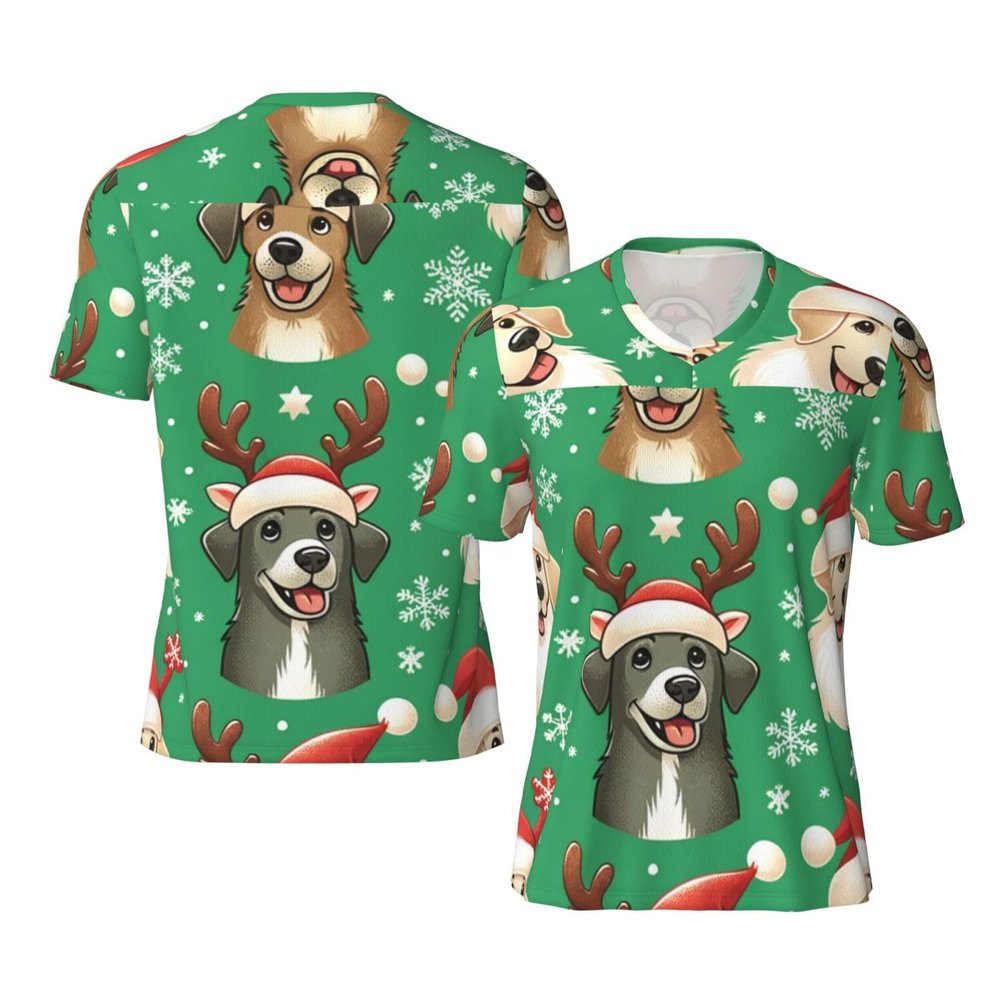Stylish Athletic Sports Jersey Christmas-Dogs-Santa-Hats Men's Rugby Jersey 4X-Large Black